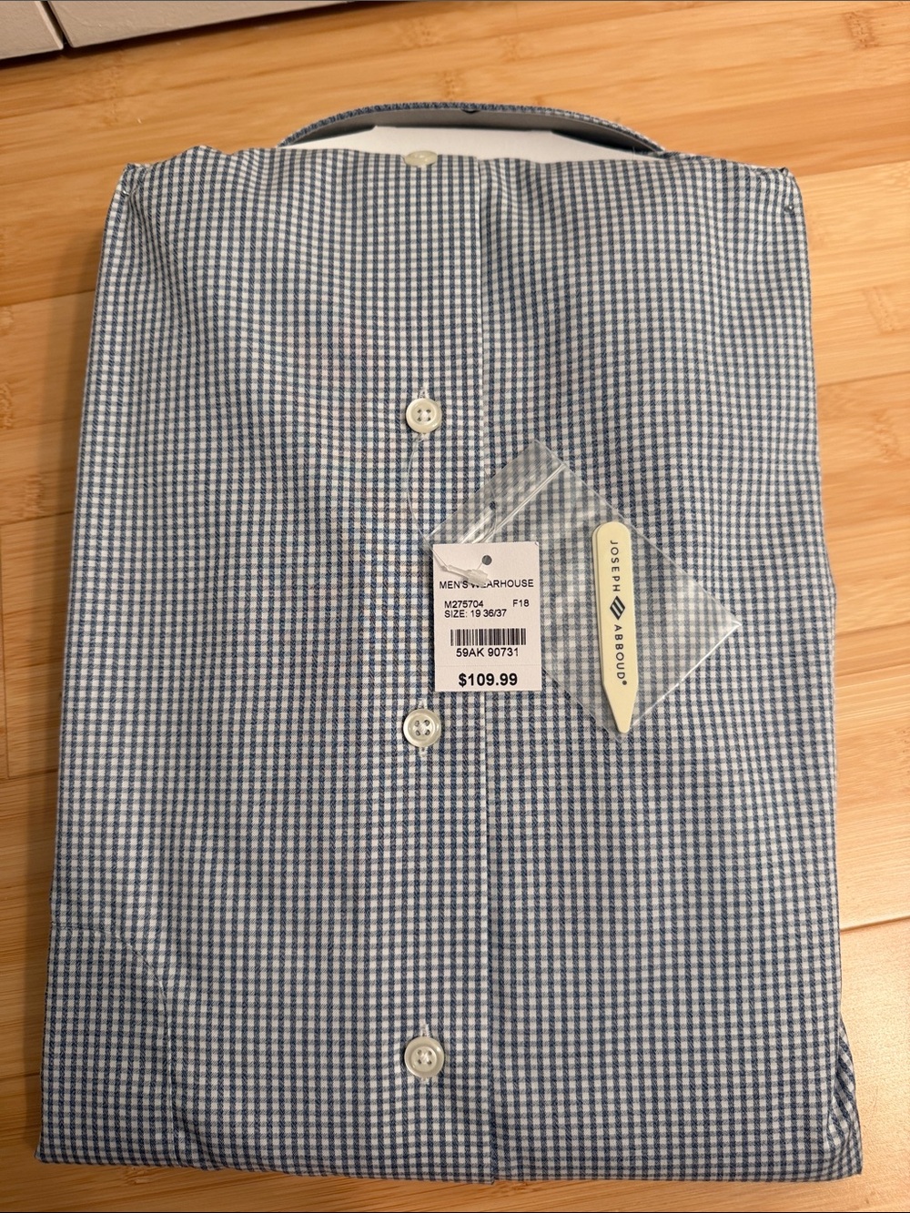 Joseph Abboud Men’s Blue and White Mini-Check Dress Shirt - Picture 4 of 5